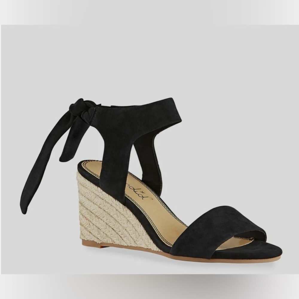 Splendid Women's Black Tesla Suede Ankle Wrap Wedge Sandals 8.5